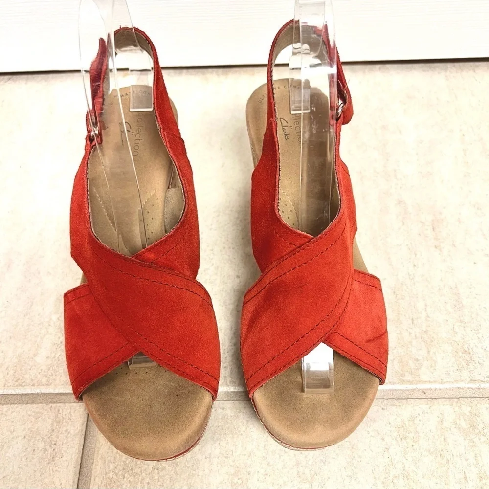 Clarks Womens Giselle Dove Wedge Sandals platform leather suede womens size 9.5M
